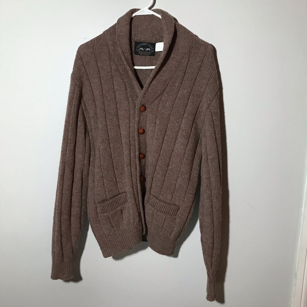 Northern Isles wool leather button up cardigan XL made in USA vintage unisex